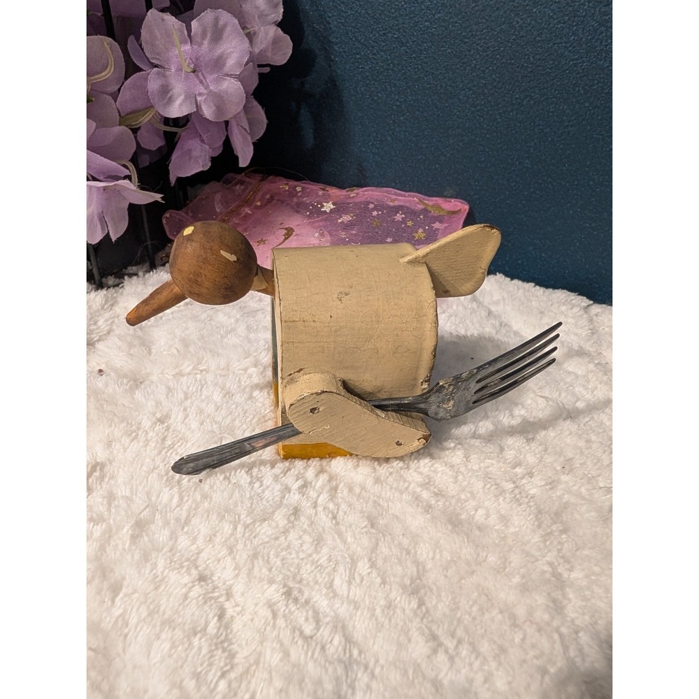 Vintage Wooden Duck Toddler Napkin Ring Silverware Holder Primitive Child Fork